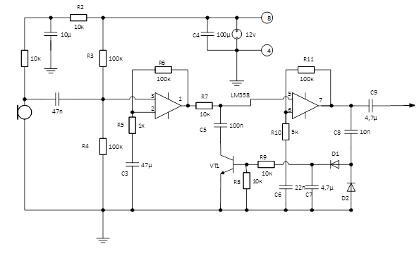 Lm358 предварительный усилитель схема