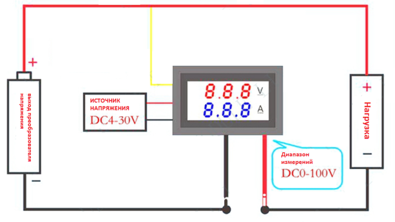 Подключение питания вольтамперметра от отдельного источника питания