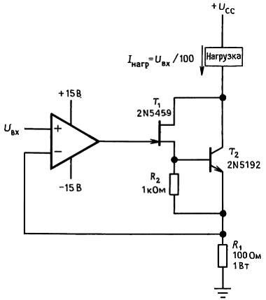 Источник тока на полевых/биполярных транзисторах, предназначенный для больших токов.