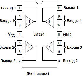 LM324 структура. Индикатор уровня заряда