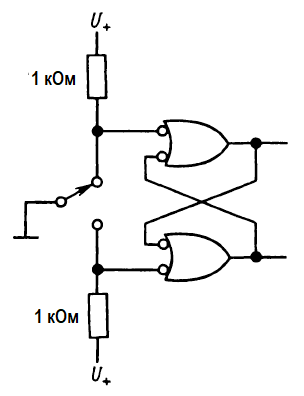 Правила соединения КМОП- и ТТЛ- логических элементов. Схема защиты от дребезга (RS-триггер)