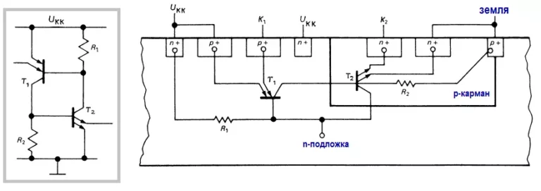 Паразитный 4-слойный однооперационный транзистор, образующийся в КМОП интегральных схемах.